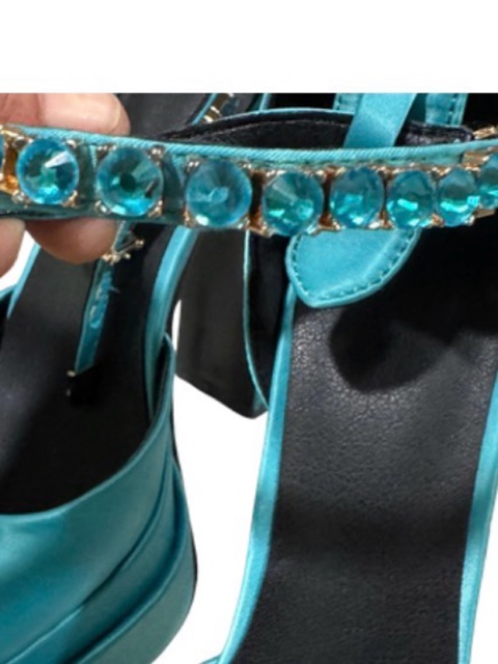 Turquoise Mary Jane Heels Versace like Crane Style - Picture 7 of 8